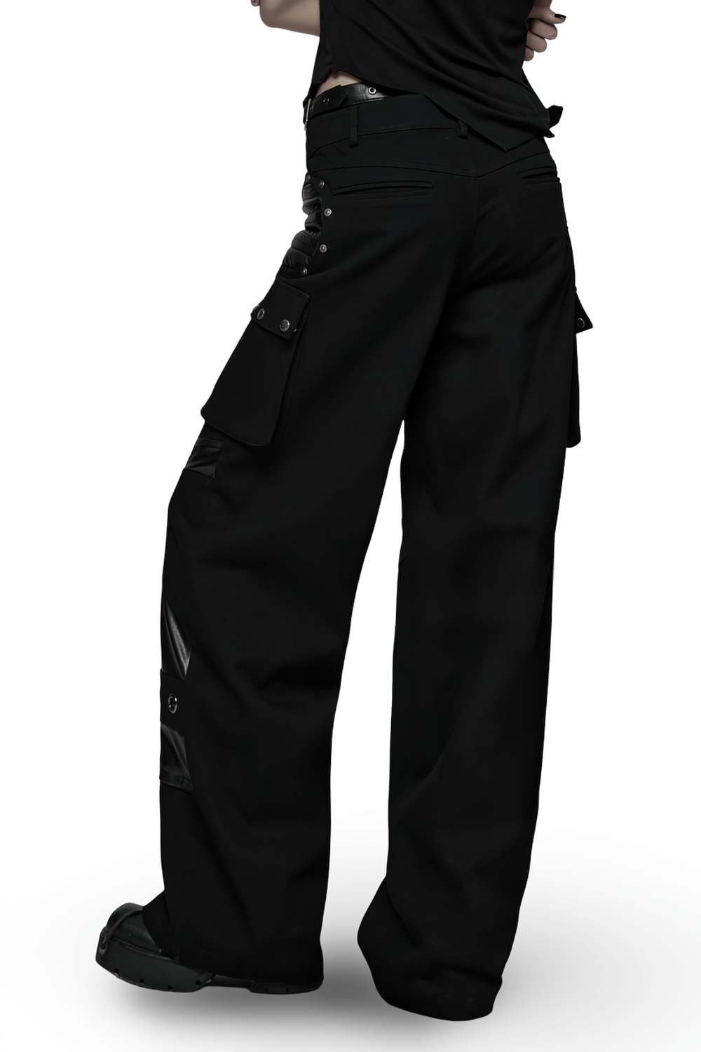 Punk Low-Waist Wide-Leg Pants with Belt and Pockets