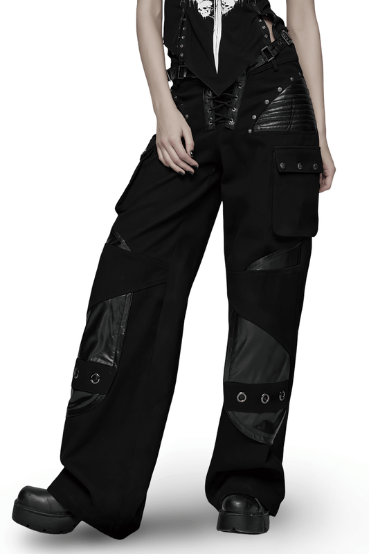 Punk Low-Waist Wide-Leg Pants with Belt and Pockets
