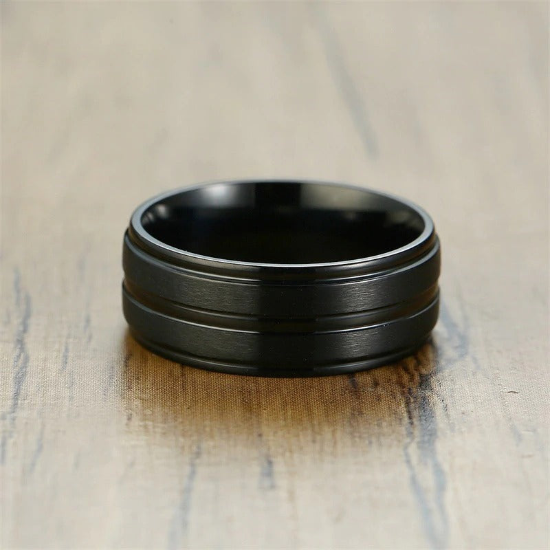 Punk Matte Stainless Steel Ring with Groove / Black Men's Jewelry / Rave outfits