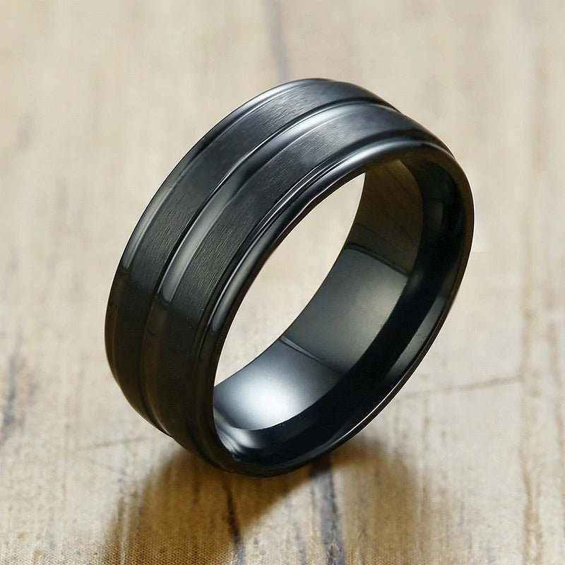 Punk Matte Stainless Steel Ring with Groove / Black Men's Jewelry / Rave outfits