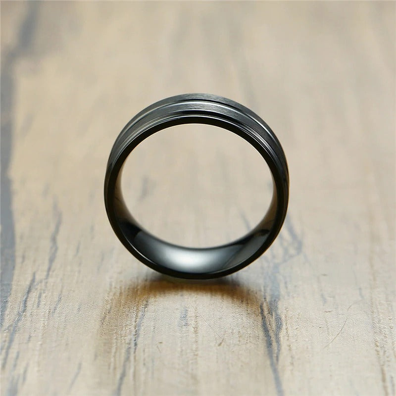 Punk Matte Stainless Steel Ring with Groove / Black Men's Jewelry / Rave outfits