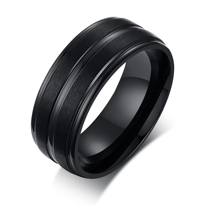 Punk Matte Stainless Steel Ring with Groove / Black Men's Jewelry / Rave outfits