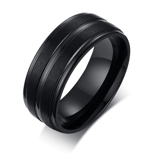 Punk Matte Stainless Steel Ring with Groove / Black Men's Jewelry / Rave outfits