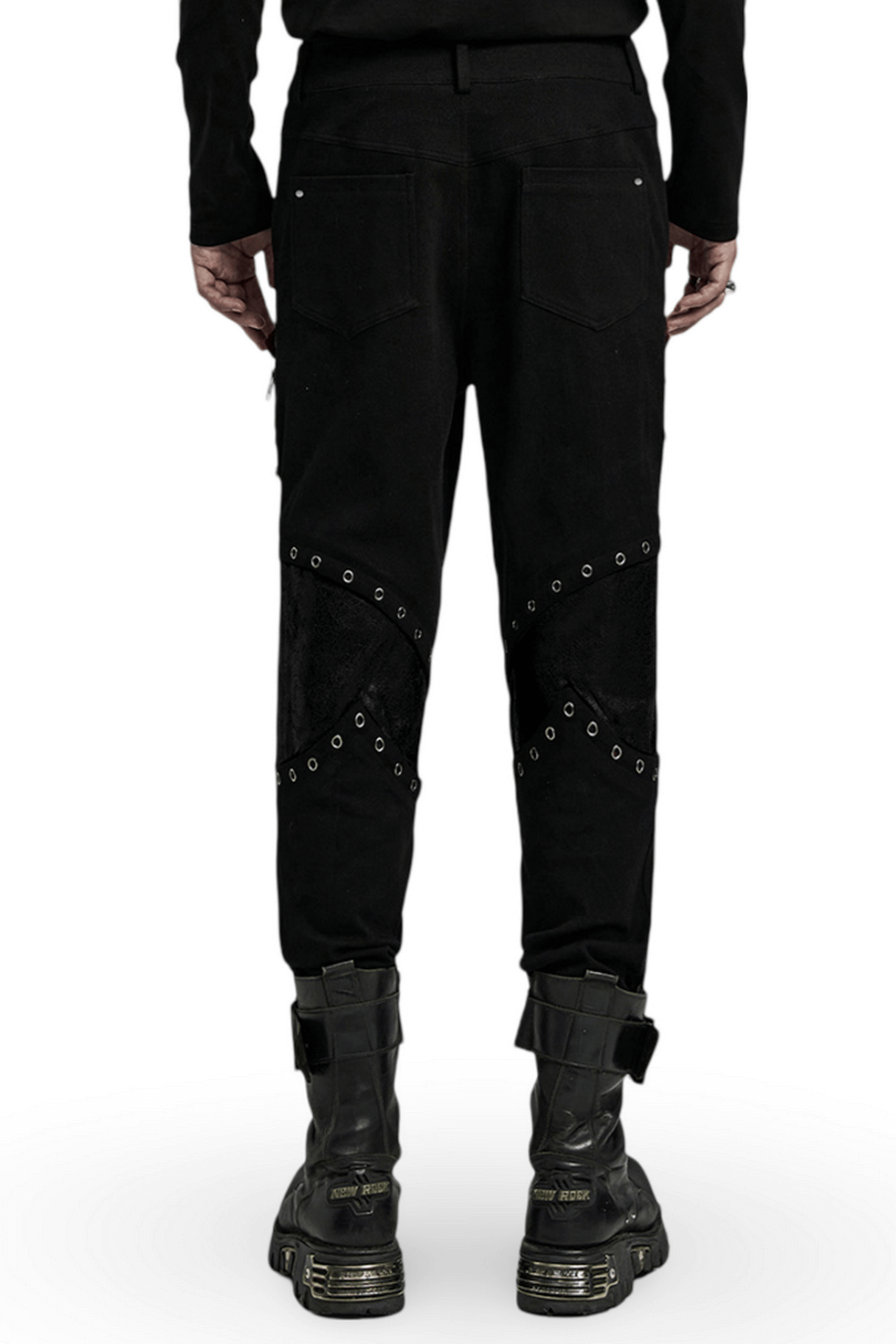 Punk Men's Black Twill Pants with Zippers and Eyelets