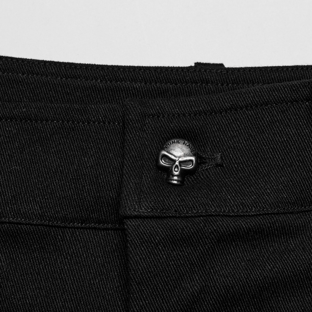 Punk Men's Black Twill Pants with Zippers and Eyelets