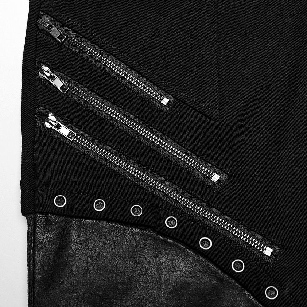 Punk Men's Black Twill Pants with Zippers and Eyelets