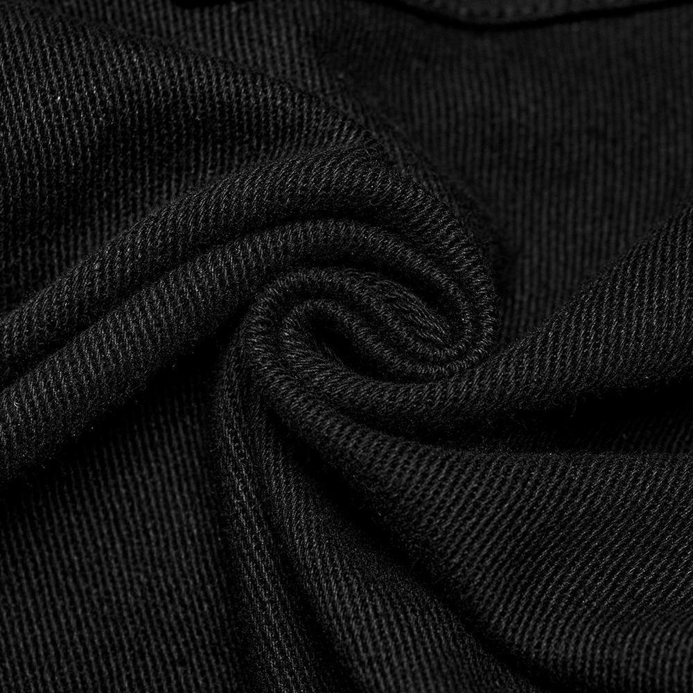 Punk Men's Black Twill Pants with Zippers and Eyelets