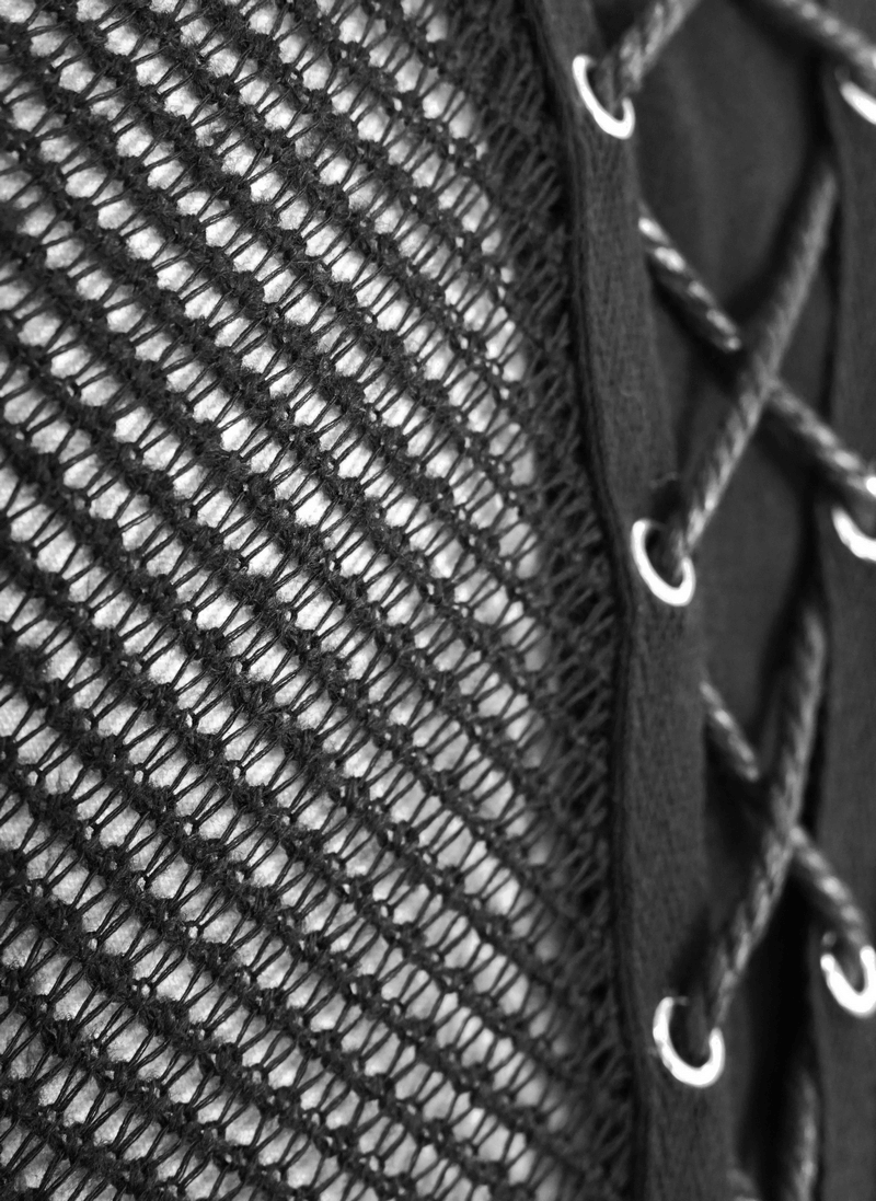 Punk Men's Cotton Tank Top With Drawstring & Mesh / Gothic Black Sleeveless O Neck T Shirt