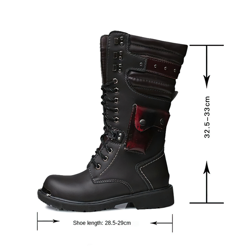 Punk Men's Leather Boots with Pocket / Lace up Motorcycle Knee-High Boots