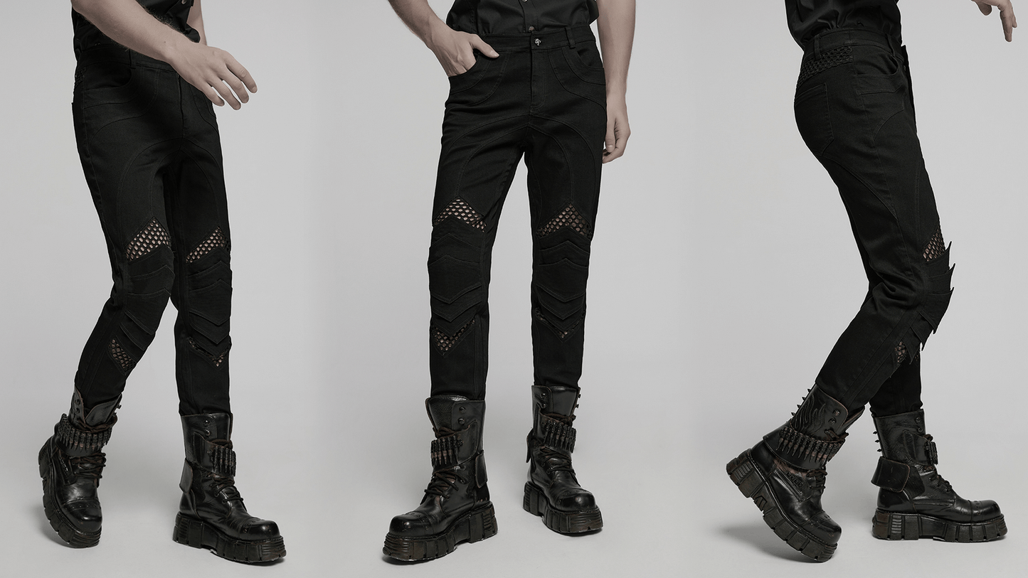 Punk Mesh Detail Tight Pants with 3D Knee Pieces