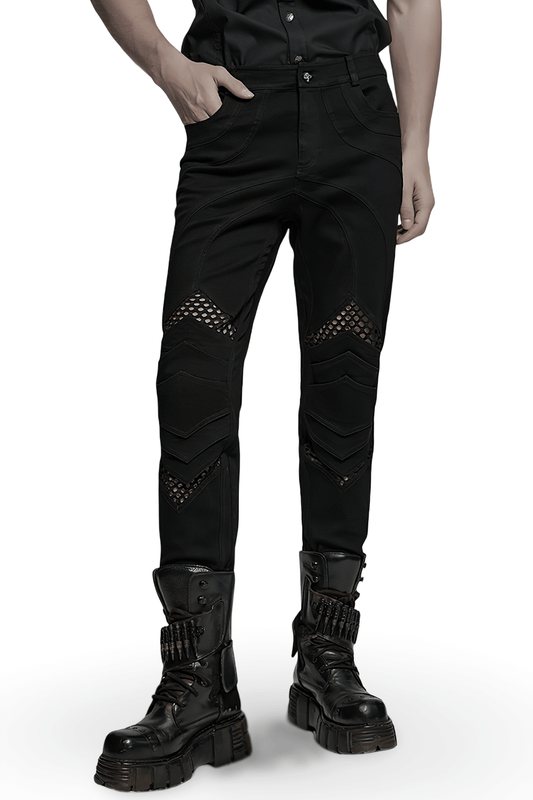 Punk Mesh Detail Tight Pants with 3D Knee Pieces