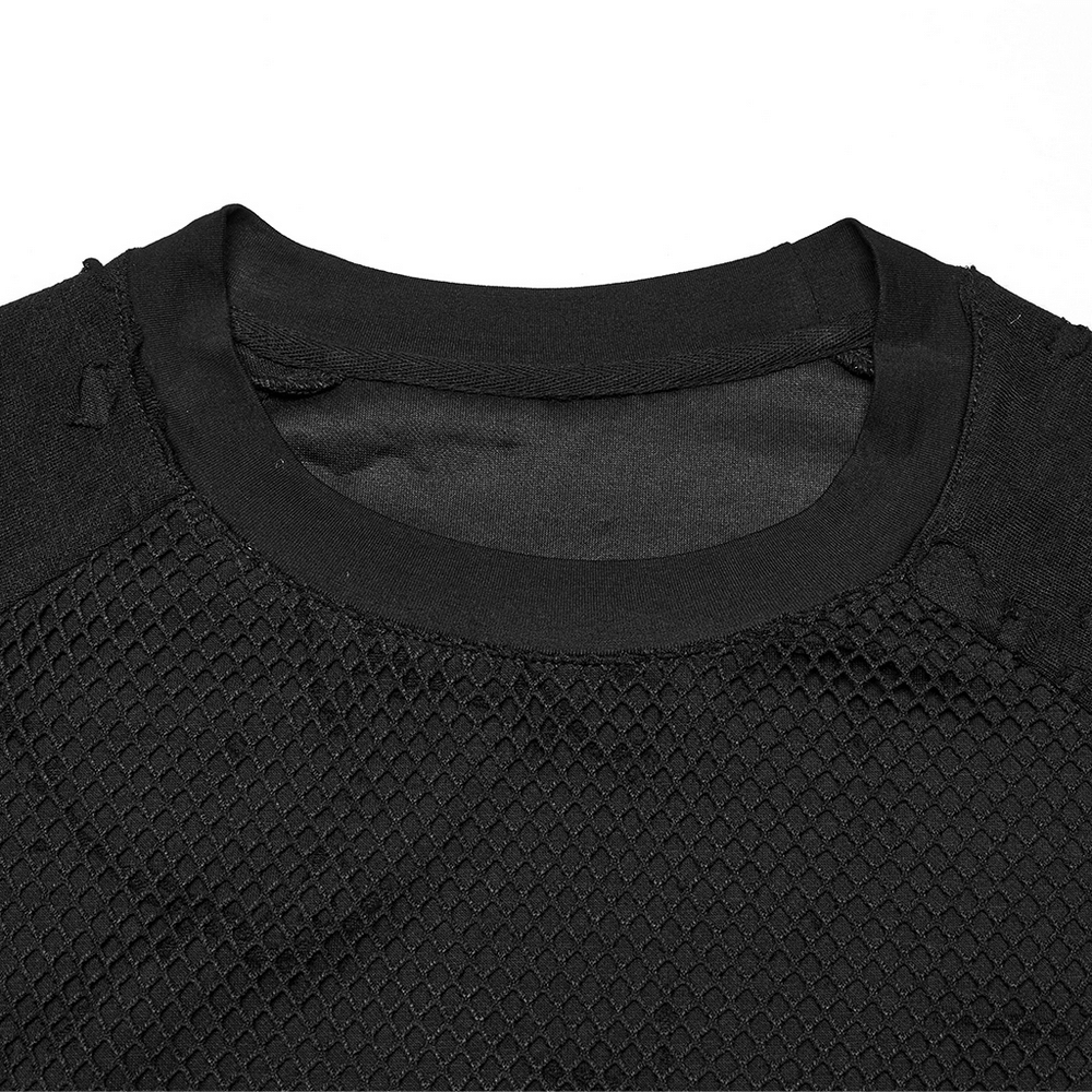 Punk Mesh Top with Tattered Fabric and Pocket Details
