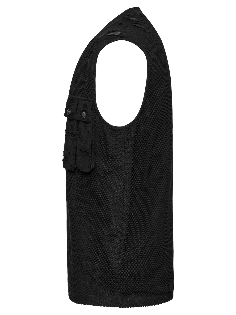 Punk Mesh Top with Tattered Fabric and Pocket Details