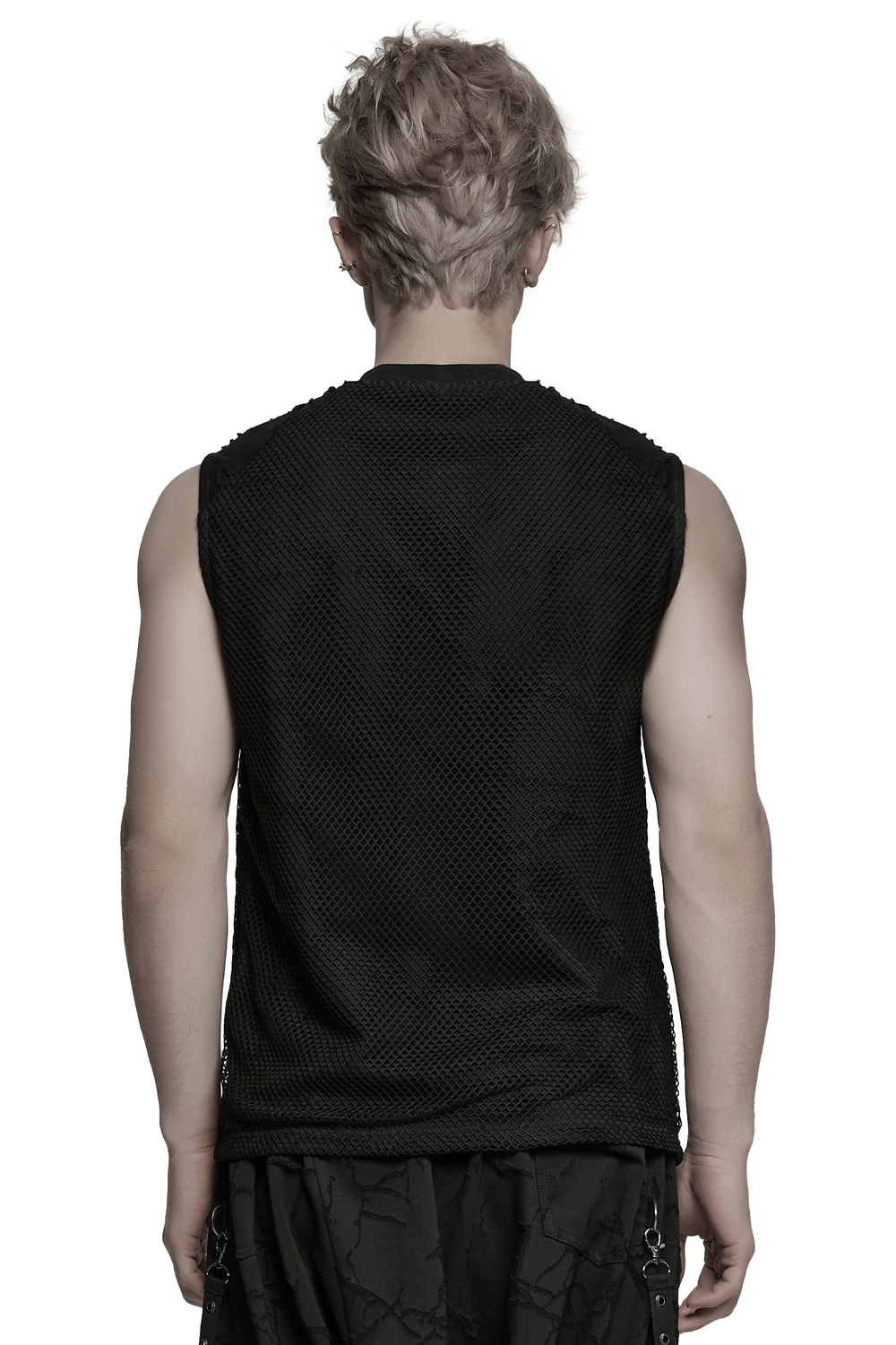 Punk Mesh Top with Tattered Fabric and Pocket Details