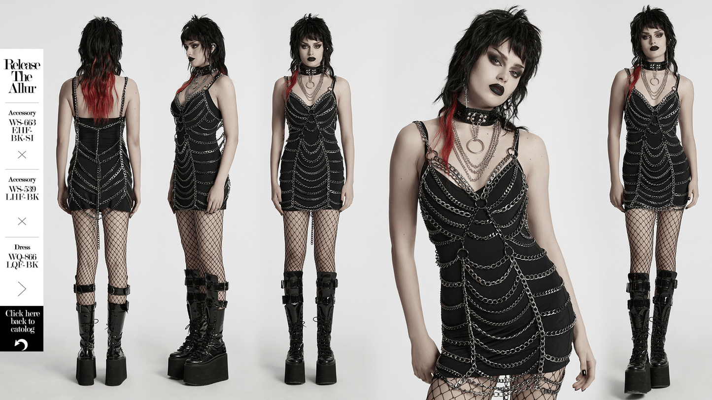 Punk Metal Chain Body Harness Dress with Adjustable Chains