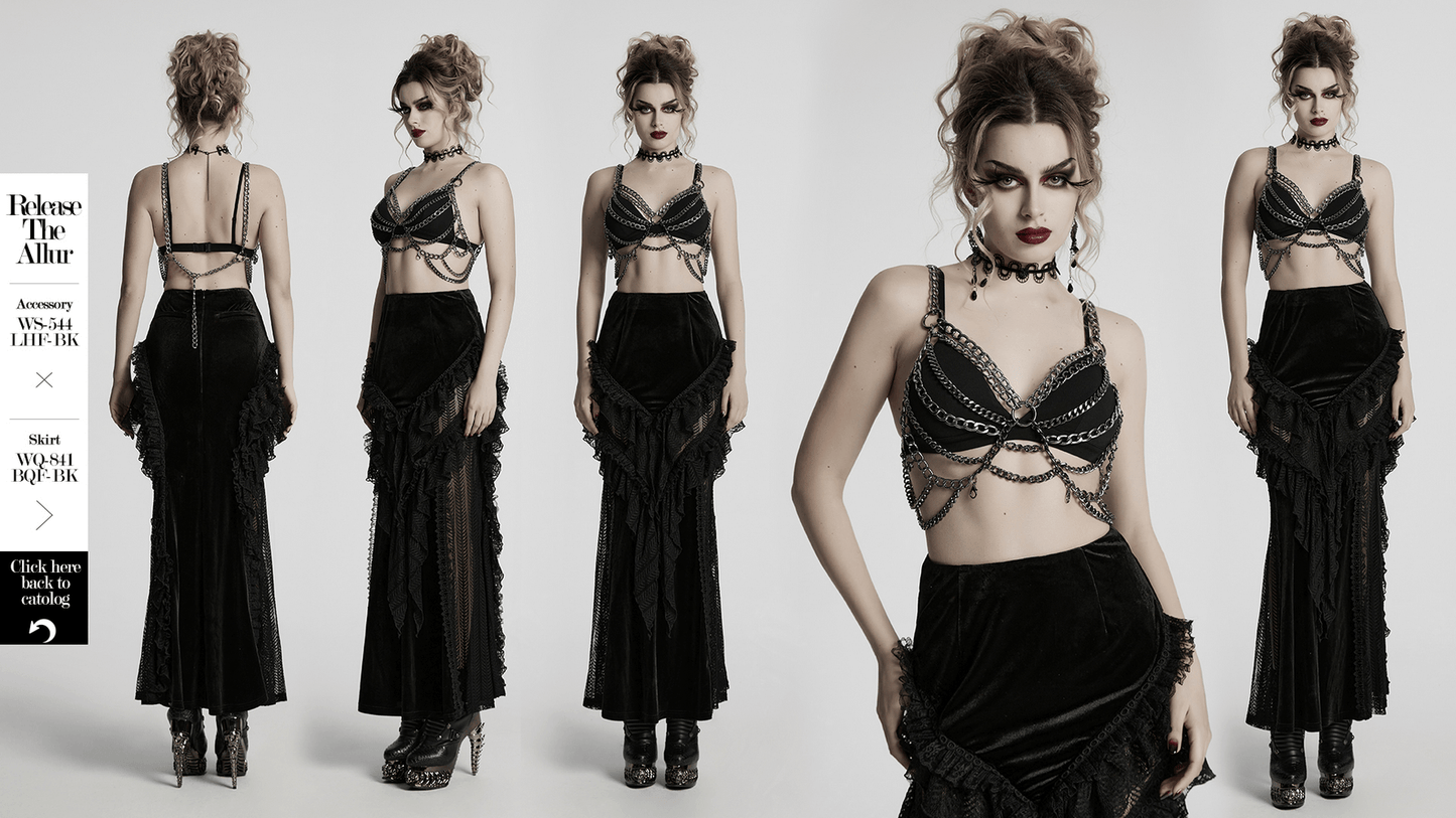 Punk Metal Chain Body Harness Dress with Adjustable Chains