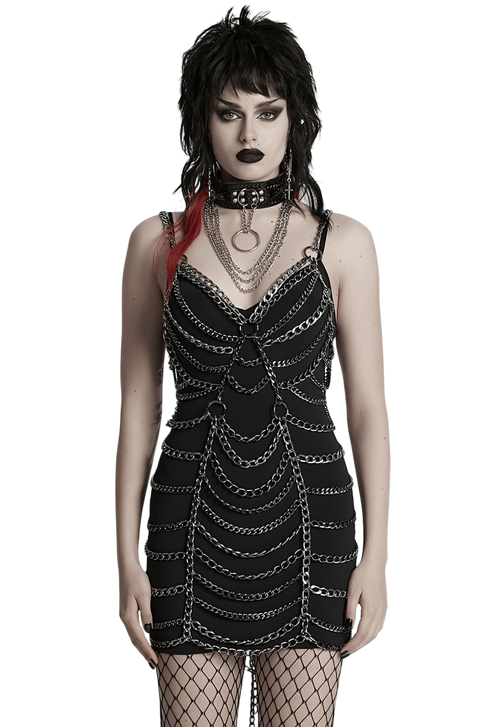 Punk Metal Chain Body Harness Dress with Adjustable Chains