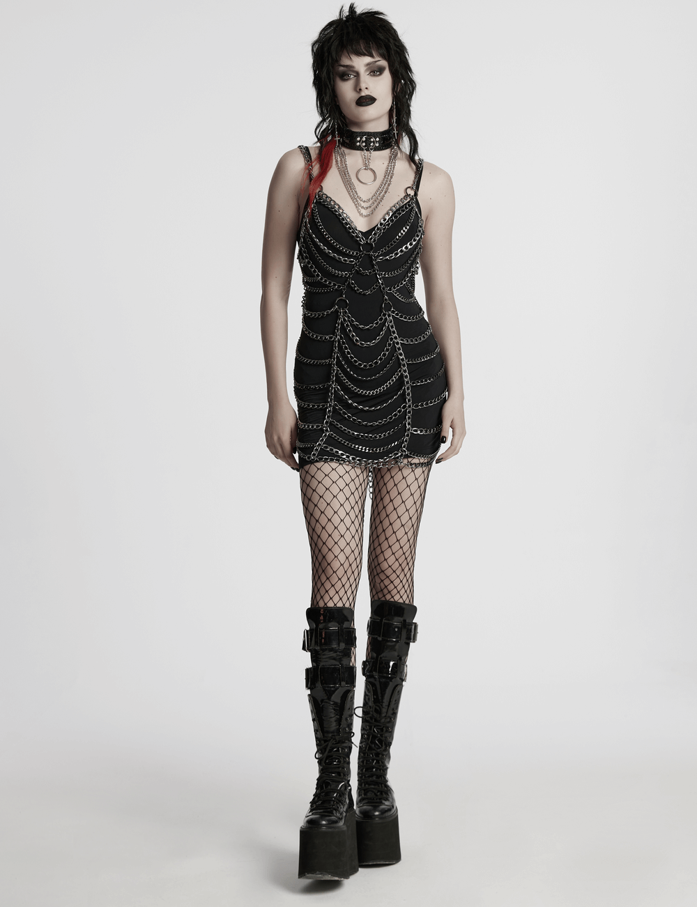 Punk Metal Chain Body Harness Dress with Adjustable Chains