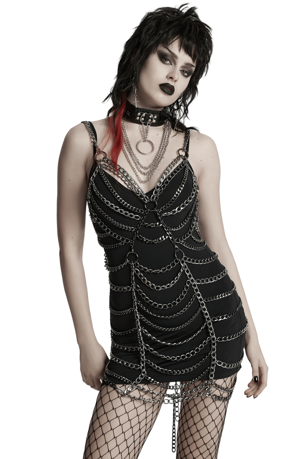 Punk Metal Chain Body Harness Dress with Adjustable Chains