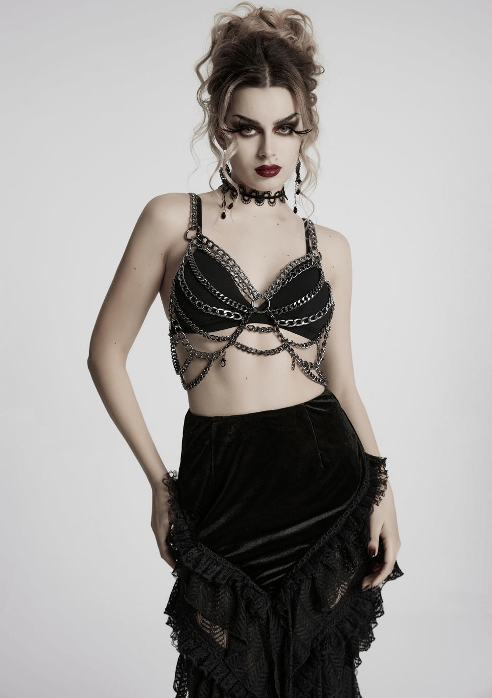 Punk Metal Chain Body Harness Dress with Adjustable Chains
