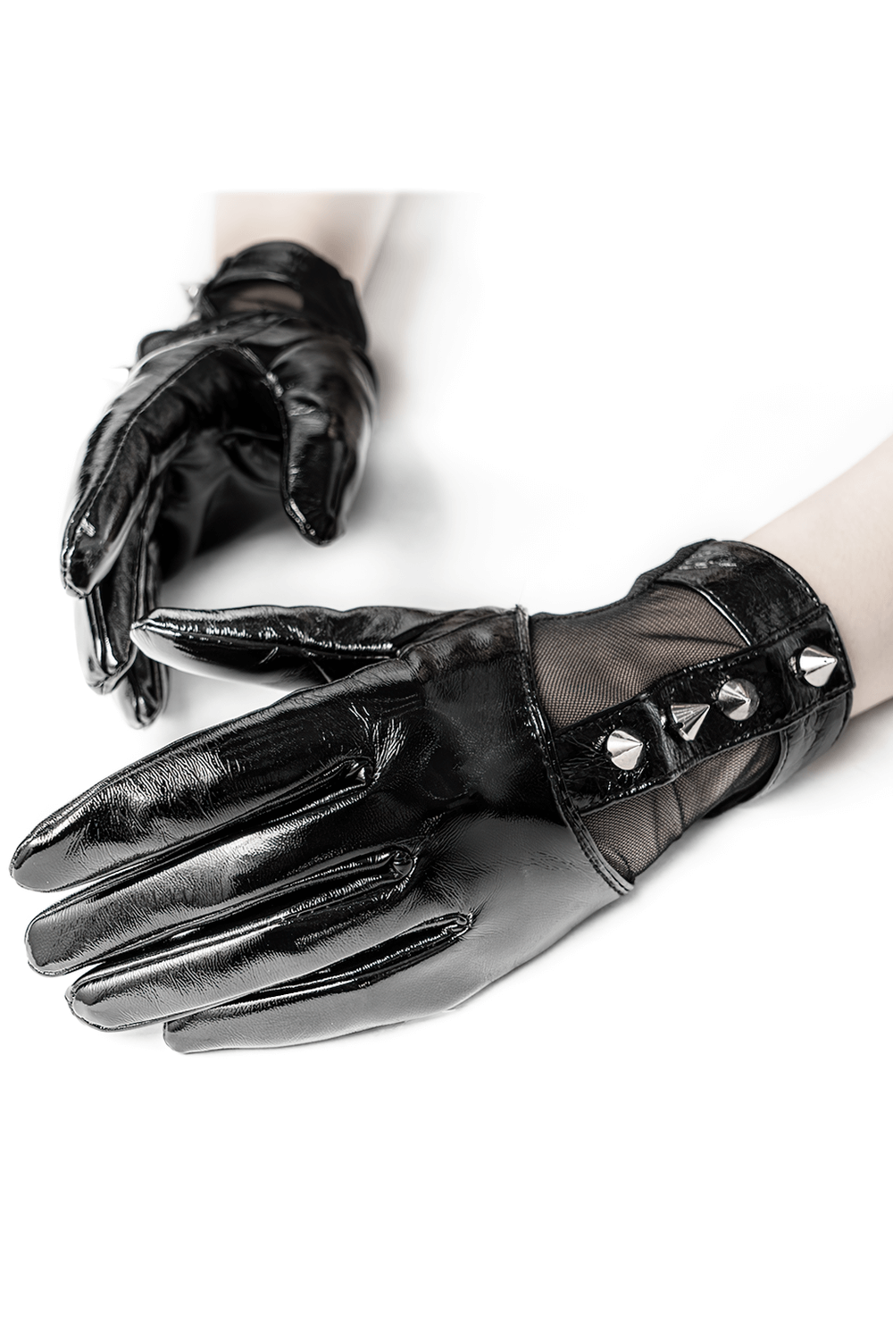 Punk Metal Rivet PU Leather Gloves with Elastic Mesh