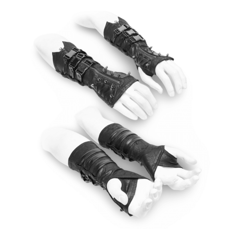 Punk Micro-Crack Fingerless Gloves with Leather Loops