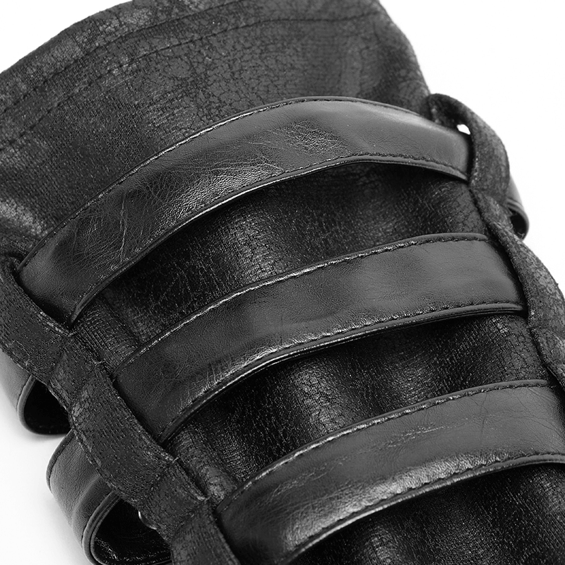 Punk Micro-Crack Fingerless Gloves with Leather Loops