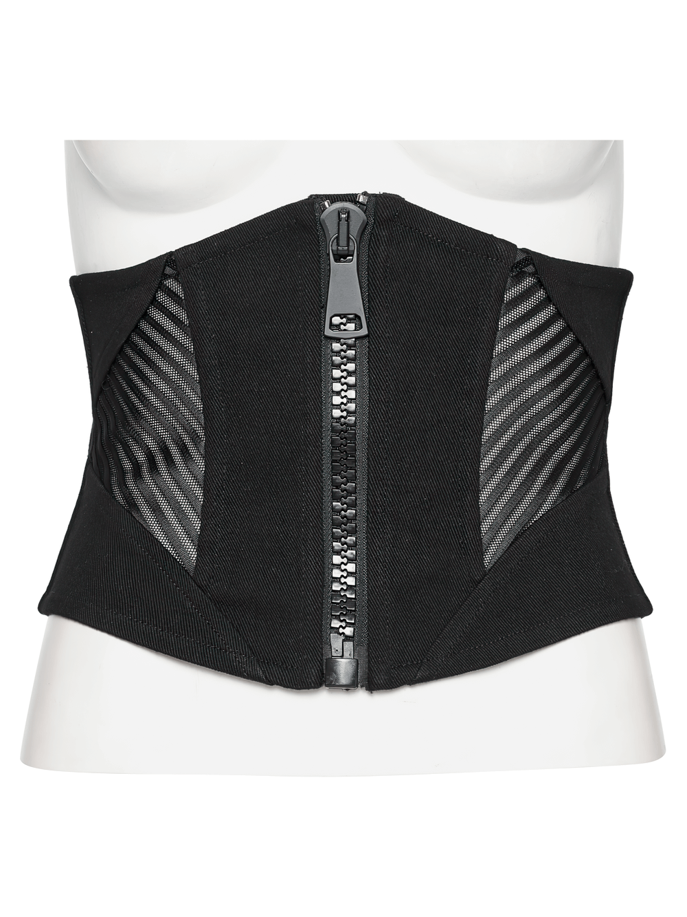 Punk Minimalist Black Corset with Mesh Splicing and Zipper