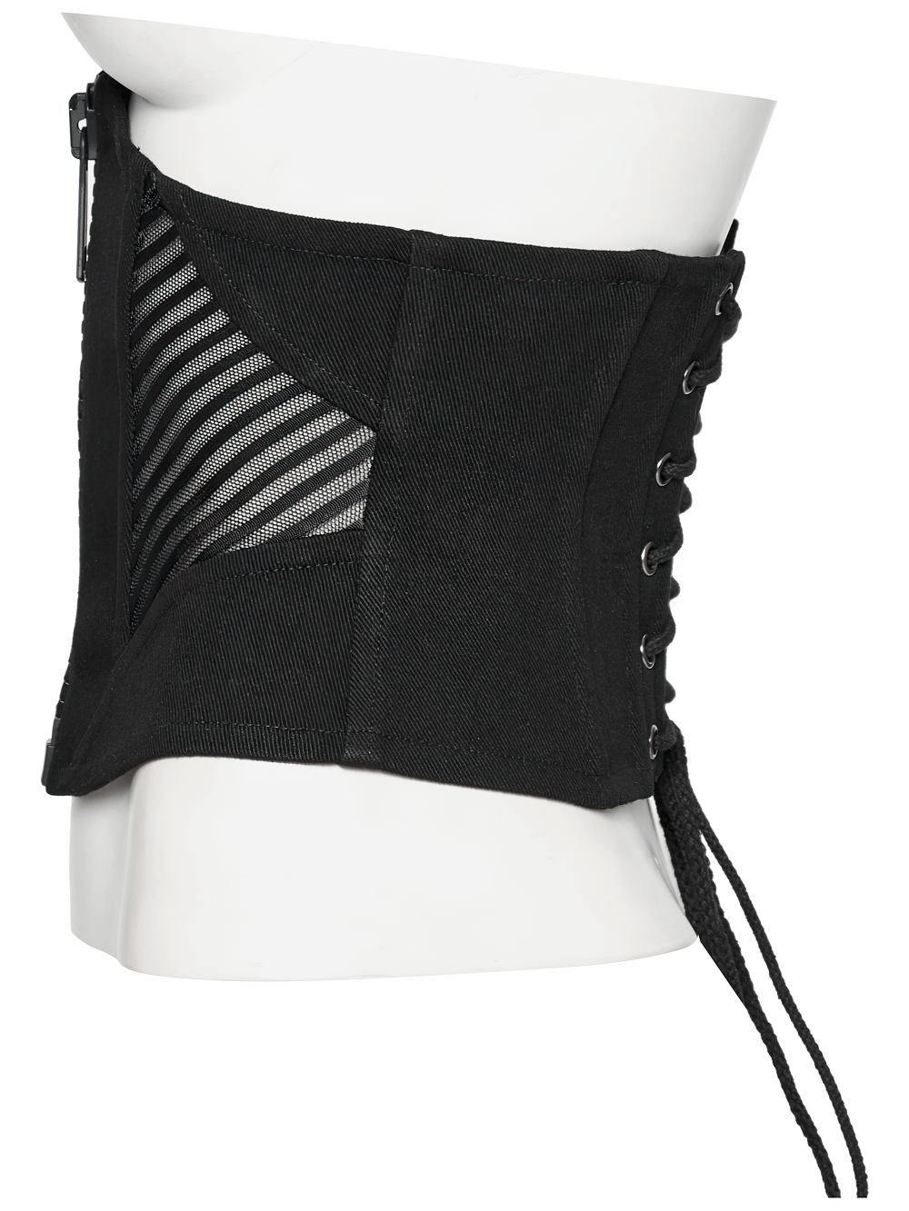 Punk Minimalist Black Corset with Mesh Splicing and Zipper