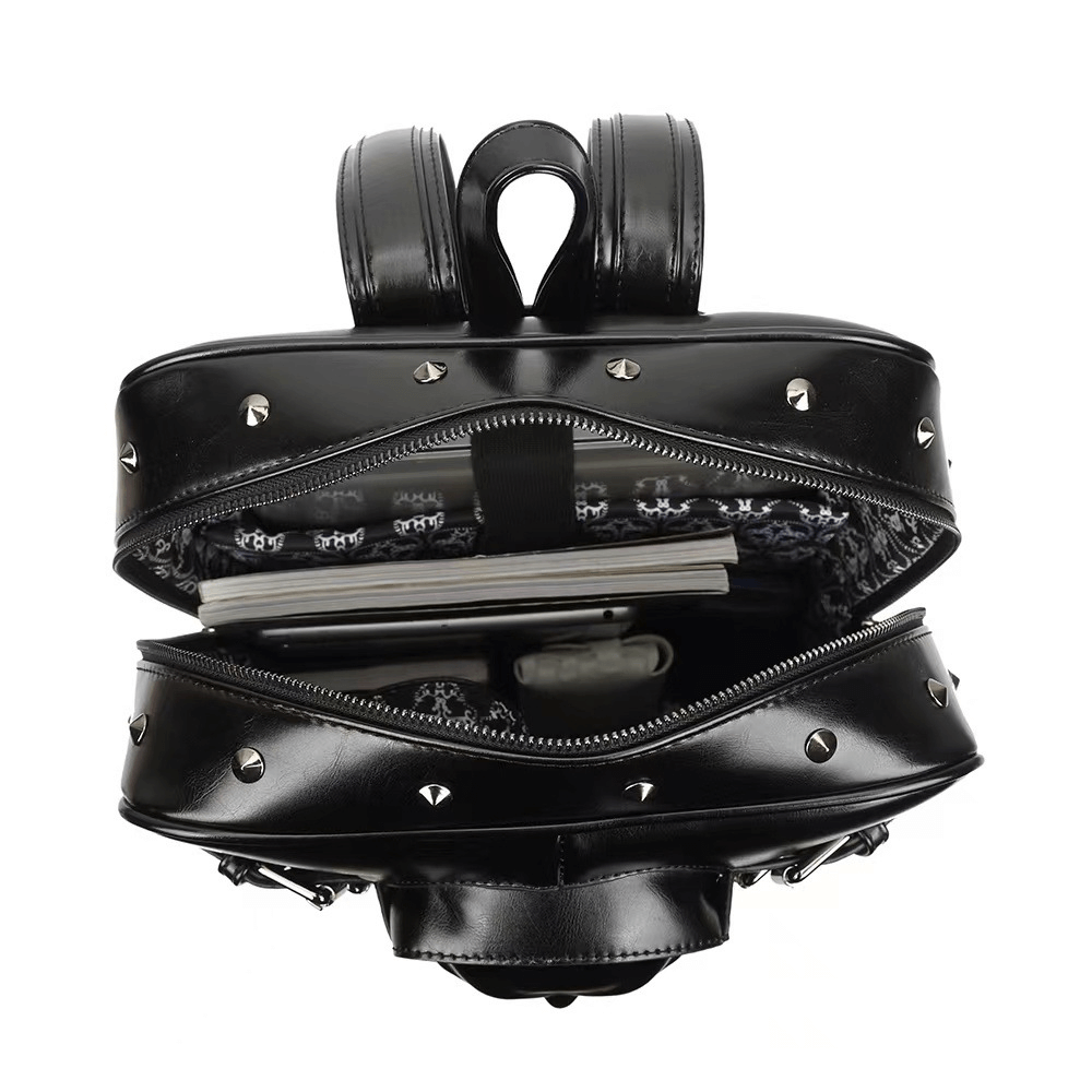 Punk Motorcycle Backpack With 3D Skull Head / Unisex Original Leather Backpack