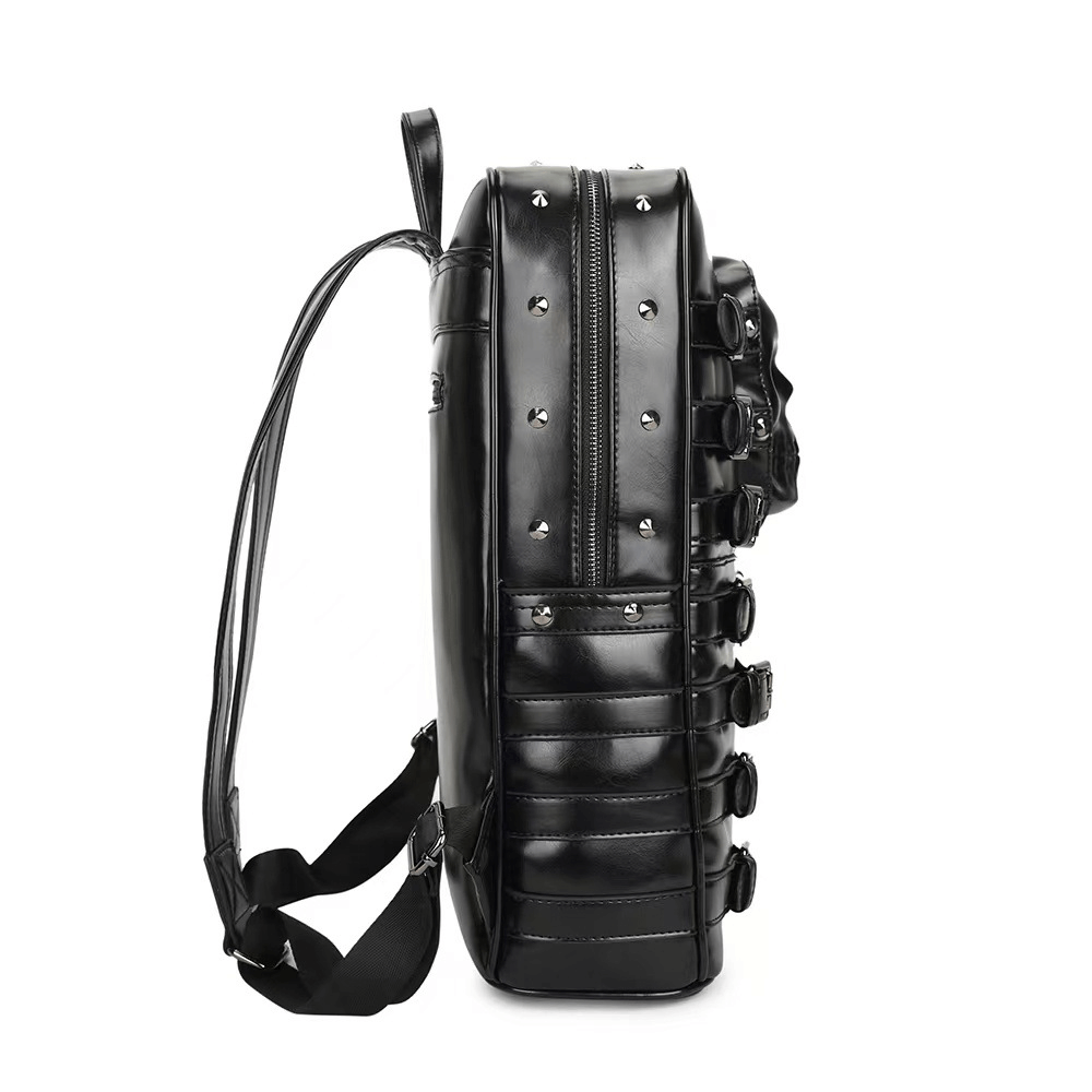 Punk Motorcycle Backpack With 3D Skull Head / Unisex Original Leather Backpack