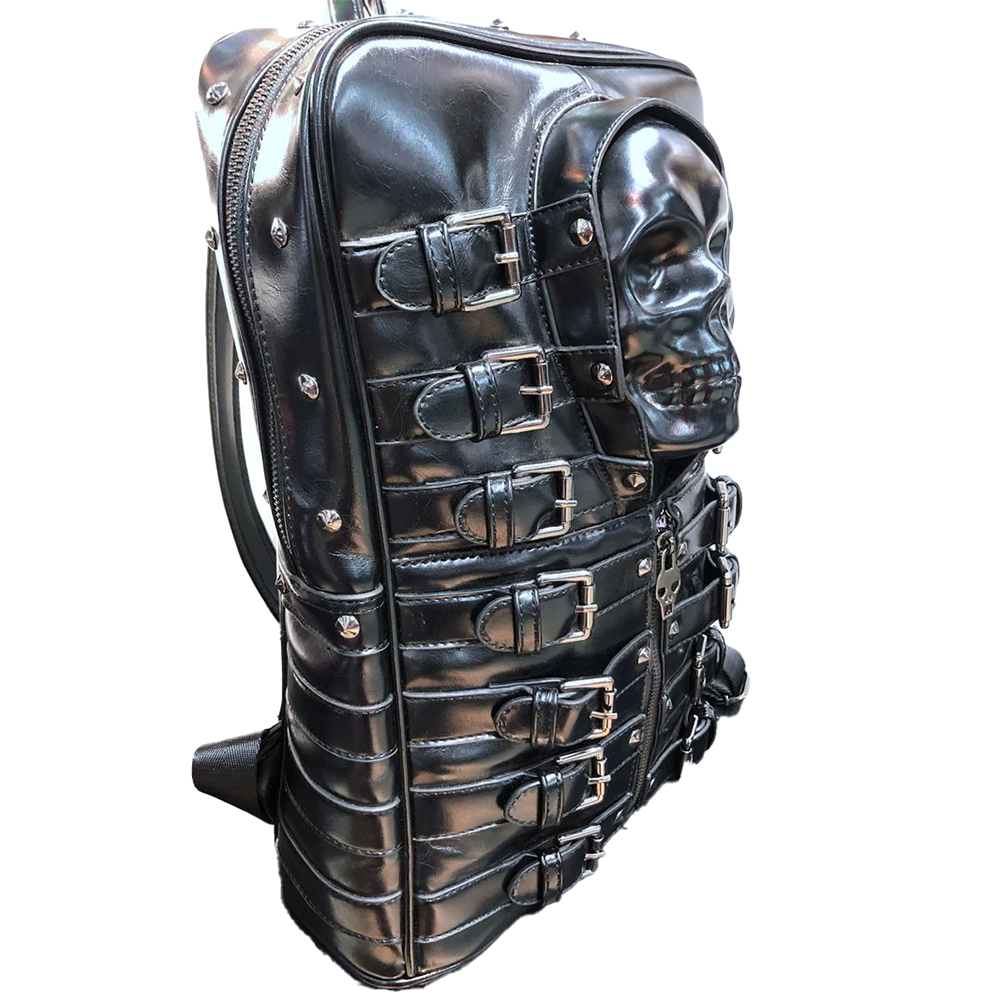 Punk Motorcycle Backpack With 3D Skull Head / Unisex Original Leather Backpack