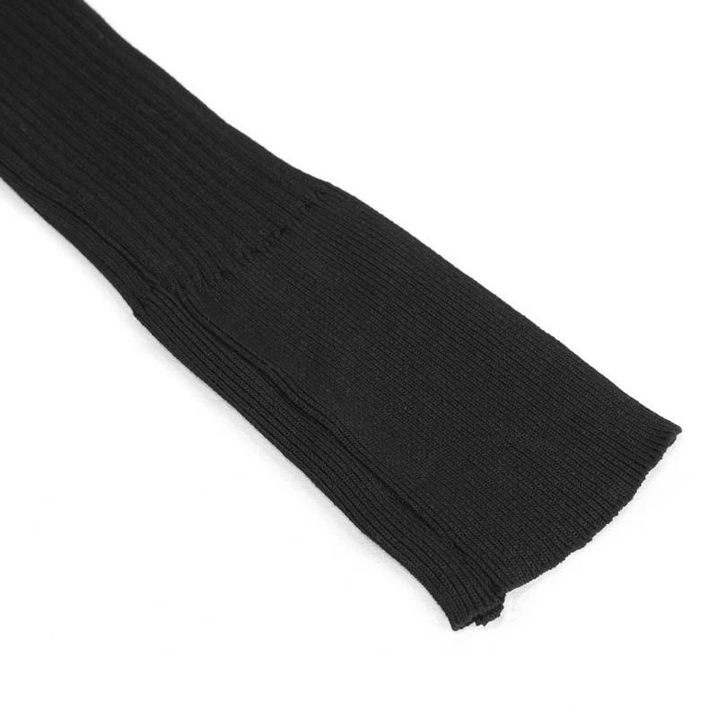 Punk Off Shoulder Knitted Hooded Top with Hollow out Back / Women's Black Long Sleeves Hoodies