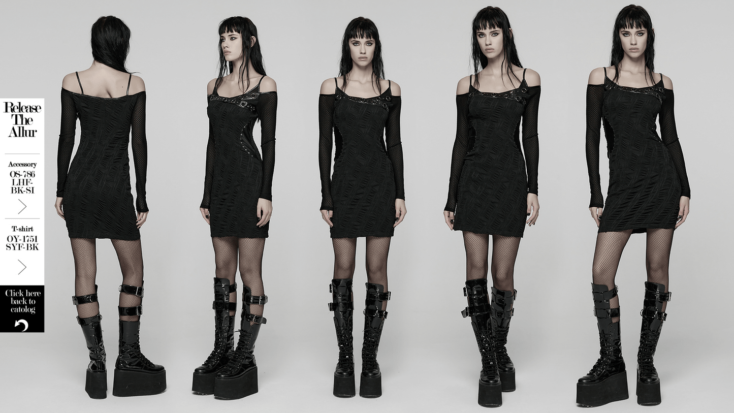 Punk Off-the-Shoulder Bodycon Dress with Metal Eyelets