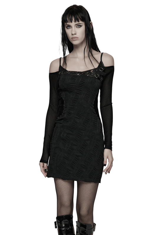 Punk Off-the-Shoulder Bodycon Dress with Metal Eyelets