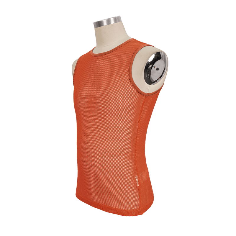 Punk Orange Sleeveless Mesh Tank Top / Men's Round Neck See-Through T-shirt
