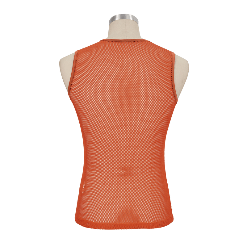 Punk Orange Sleeveless Mesh Tank Top / Men's Round Neck See-Through T-shirt