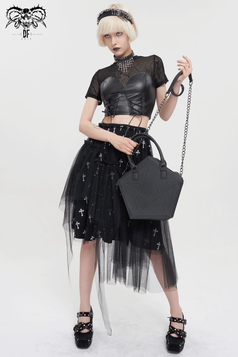 Punk Pentagon Crossbody Bag / Gothic Stylish Black Handbag for Women