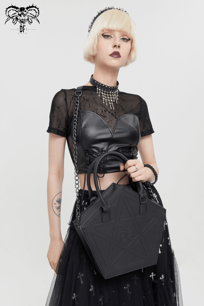 Punk Pentagon Crossbody Bag / Gothic Stylish Black Handbag for Women