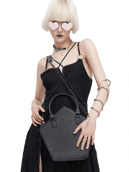 Punk Pentagon Crossbody Bag / Gothic Stylish Black Handbag for Women