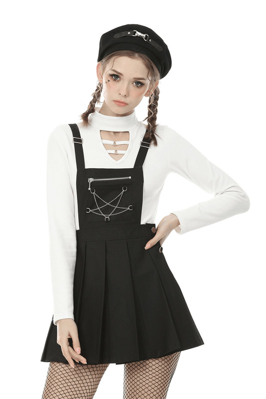 Punk Pentagram Suspender Dress with Stylish Stitching