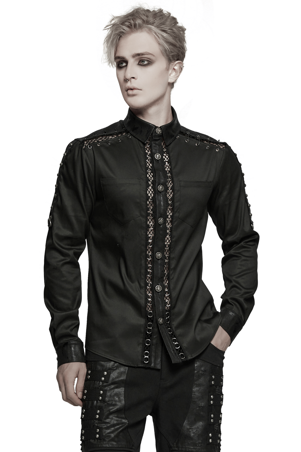 Punk Personalized Men's Shirt with Eyelet Details