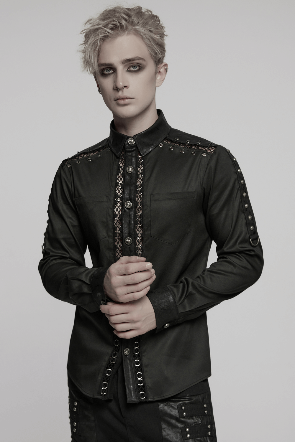 Punk Personalized Men's Shirt with Eyelet Details