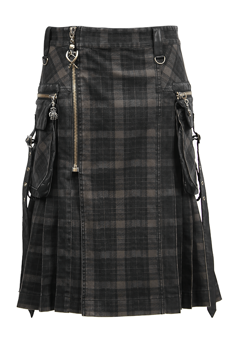 Punk Plaid Kilt with Cargo Pockets and Zipper