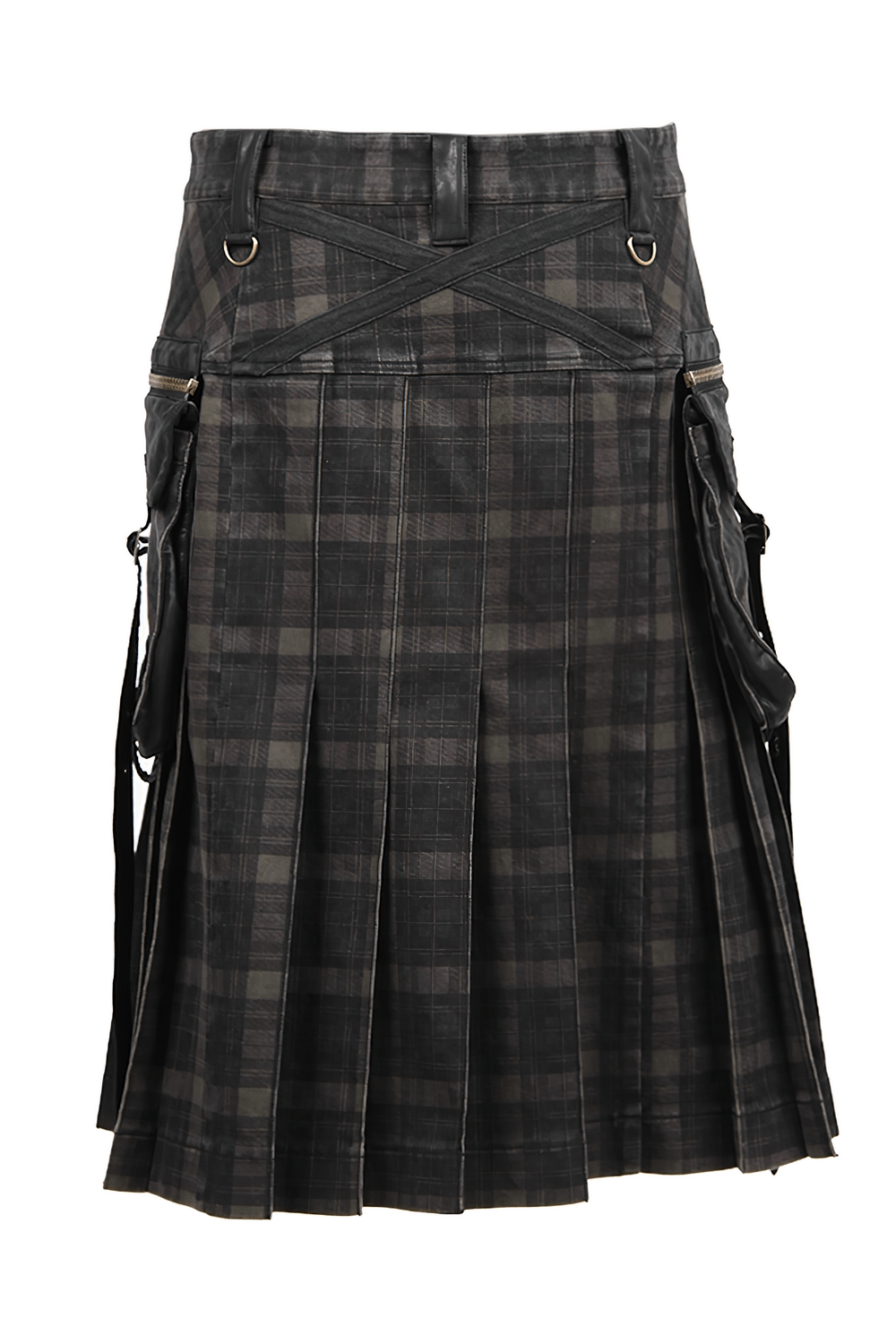 Punk Plaid Kilt with Cargo Pockets and Zipper