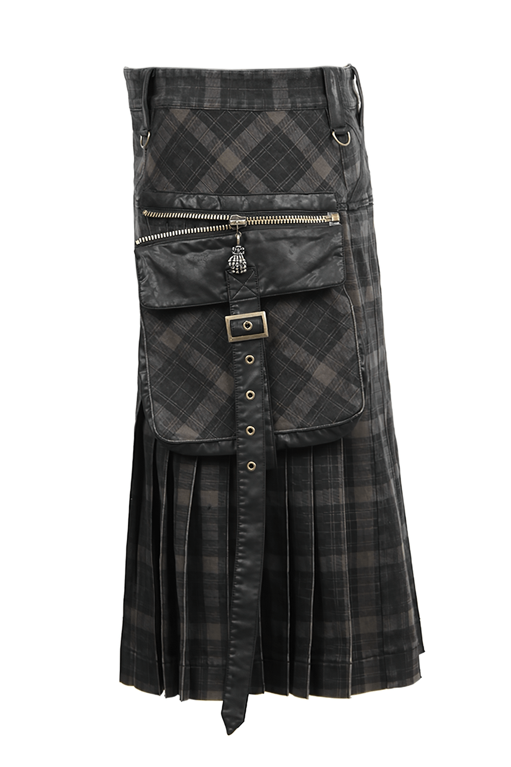 Punk Plaid Kilt with Cargo Pockets and Zipper