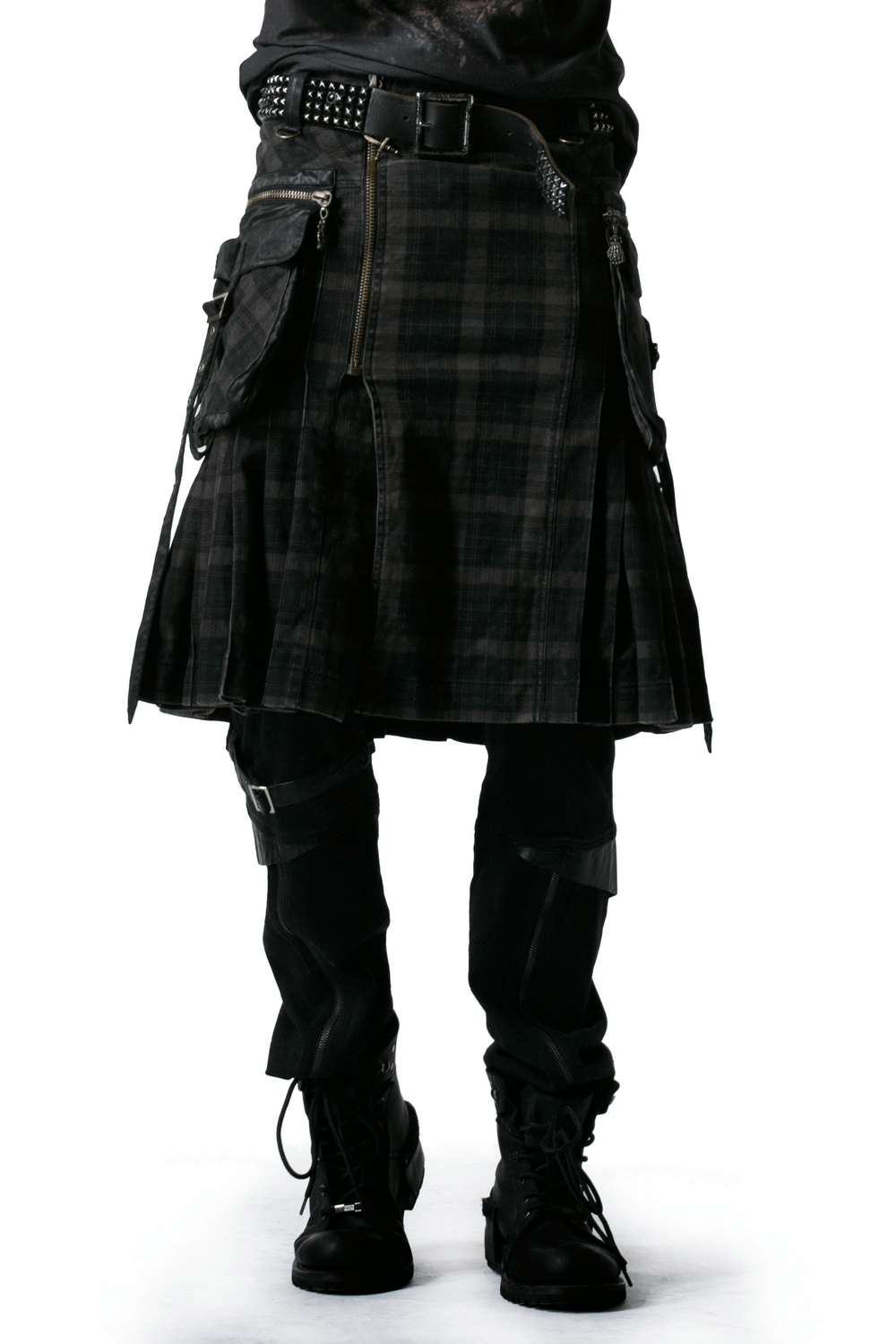 Punk Plaid Kilt with Cargo Pockets and Zipper