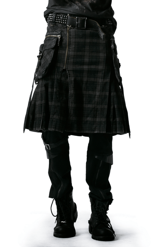 Punk Plaid Kilt with Cargo Pockets and Zipper