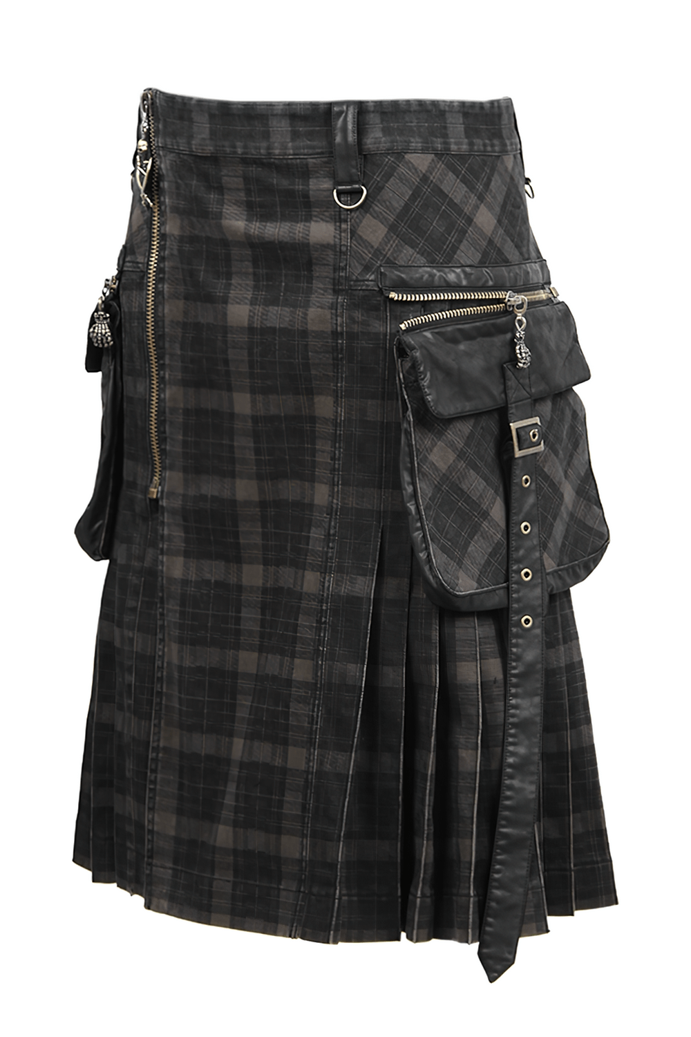 Punk Plaid Kilt with Cargo Pockets and Zipper