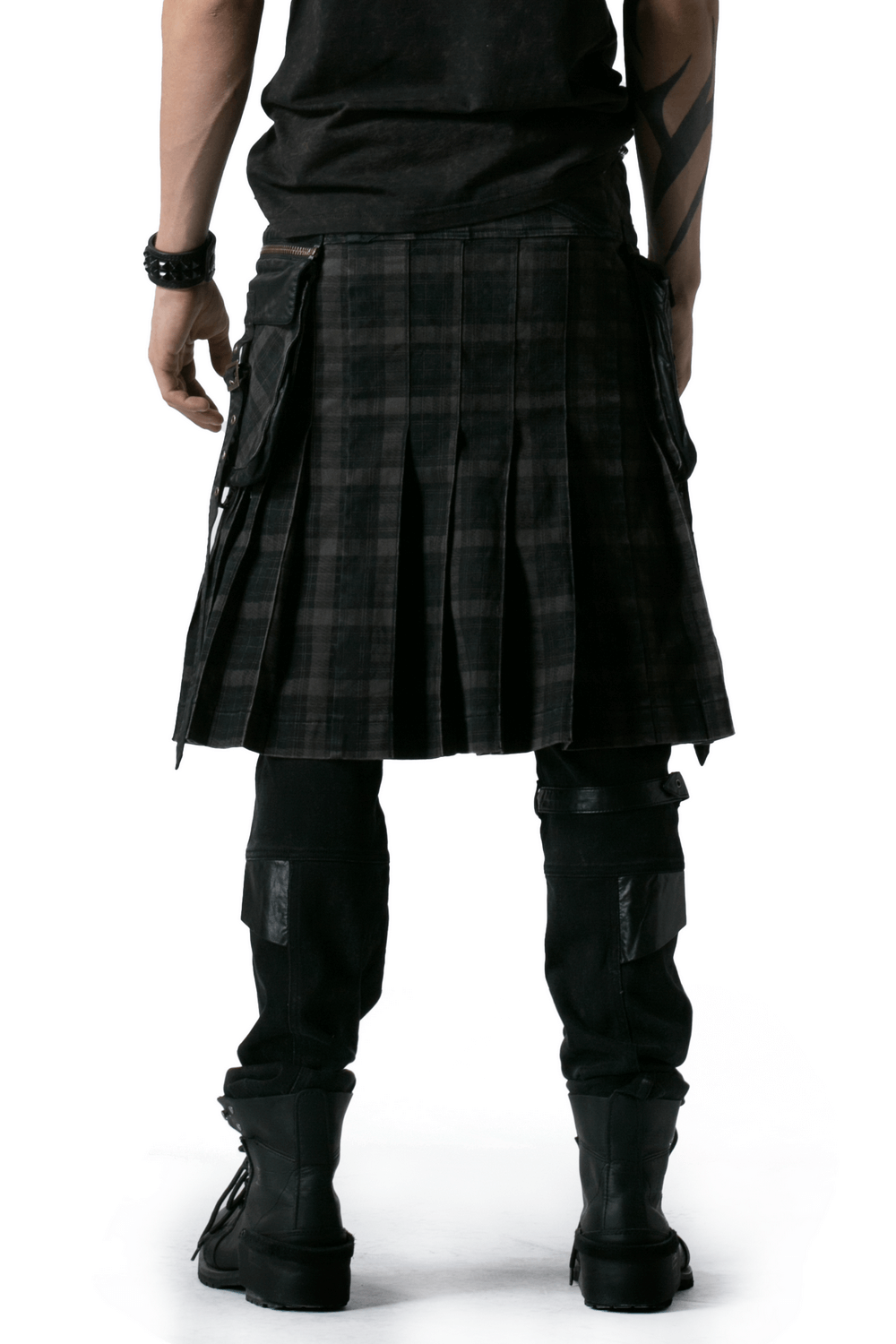 Punk Plaid Kilt with Cargo Pockets and Zipper